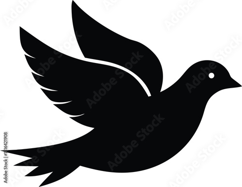 Black silhouette vector of a pigeon in flight design suitable for various creative applications and projects