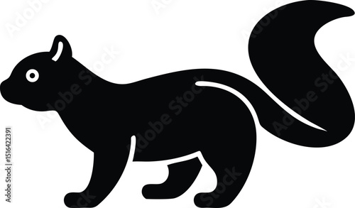 Black vector silhouette of a skunk with tail raised depicted on a white background for design usage