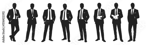 Wallpaper Mural Silhouettes of man business professionals in confident poses vector illustration set. Group of men in suits standing, holding documents and reading. Torontodigital.ca