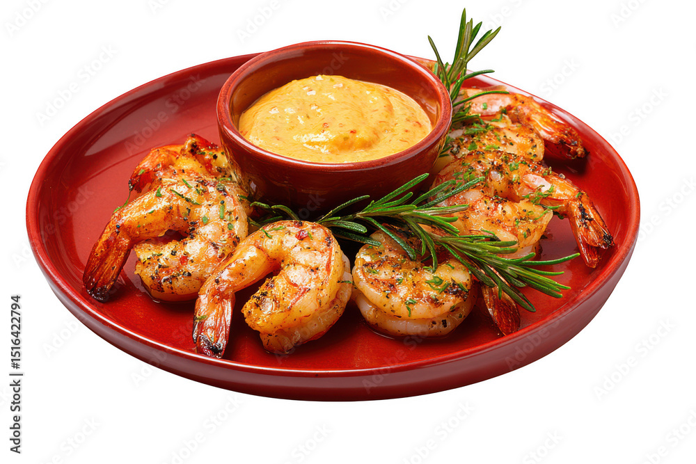 Fototapeta premium Delicious Grilled Shrimp with Spicy Dipping Sauce A Culinary Delight