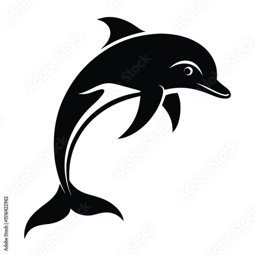 Dynamic black and white silhouette of a leaping dolphin demonstrating graceful movement and aquatic elegance