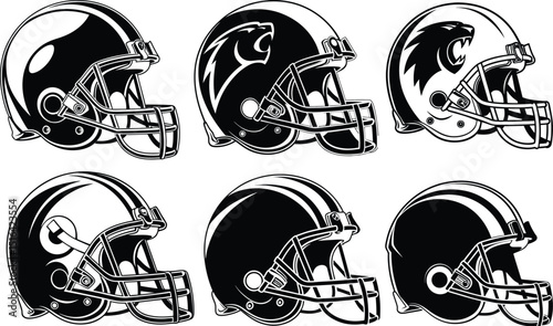 Vector FOOTBALL HELMET, Black vector illustration Art  Black silhouette