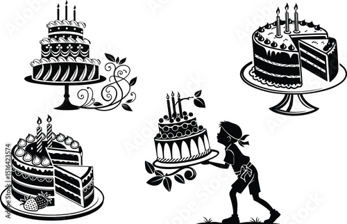 Birthday Black vector illustration Art  Black silhouette