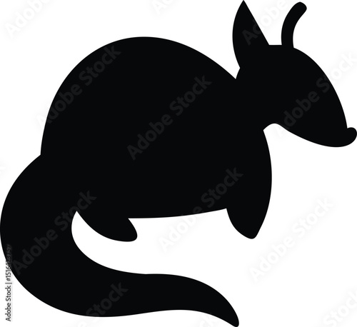 Curled armadillo black silhouette vector on white background illustrating wildlife and nature themes
