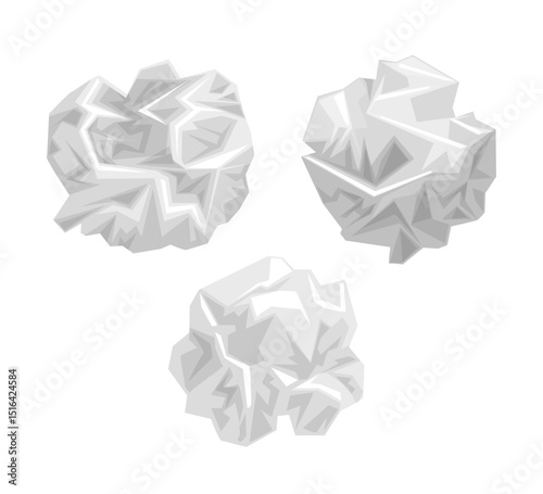 Set of Crumpled Paper Cartoon Set Collection, Student Burnout: Crumpled Paper, Stress, and Mental Health in Academic Life. Tired Student Faces Academic Burnout, Stress, and Mental Health Trouble.