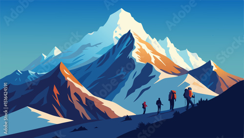 Mountain hiking adventure illustration with scenic landscape view