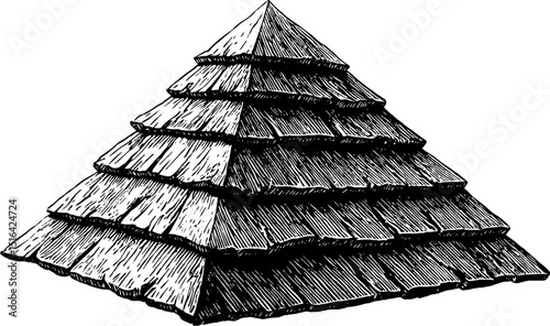 Engraved illustration of a slate roof in pyramid structure for architectural design
