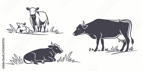 A Set Of Cow Silhouettes Including Standing Cow G
