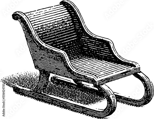 Vintage engraved illustration of sled with black bold lines for winter design and decor
