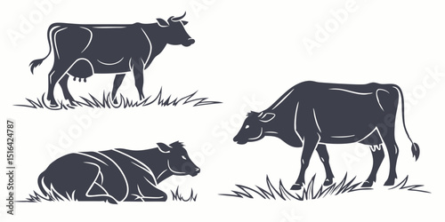 A Set Of Cow Silhouettes Including Standing Cow G