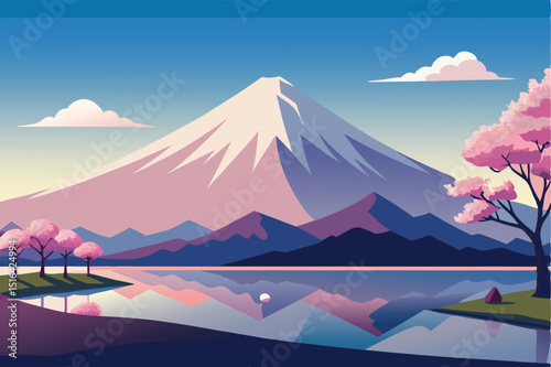 Mount fuji japan landscape cherry blossom scenic vector art