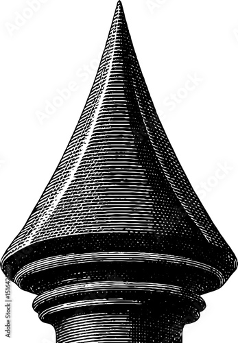 Engraved illustration of black bold spire finial design for architecture and decoration