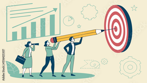 Business Team Aiming For Success Using A Large Pen