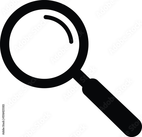 Simple black magnifying glass icon on a white background ideal for search explore investigation and finding concepts