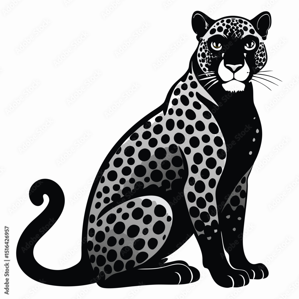 Fototapeta premium Seated leopard vector illustration depicting a graceful feline in striking black and white with spotted fur