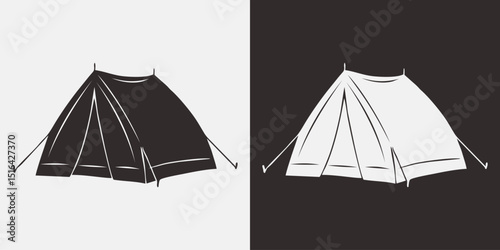 Camping Gear Black & White Silhouette Icons Set
