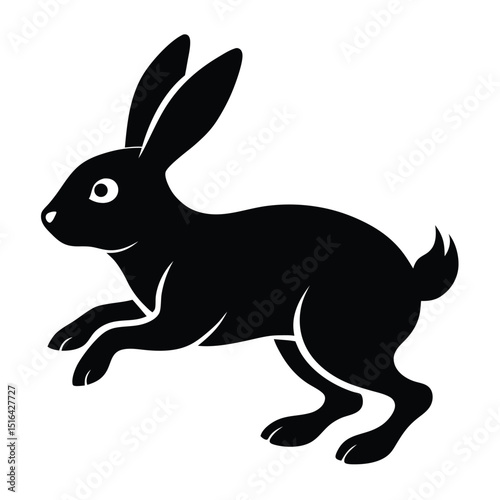 Simple black rabbit silhouette showing a side profile with long ears and jumping movement