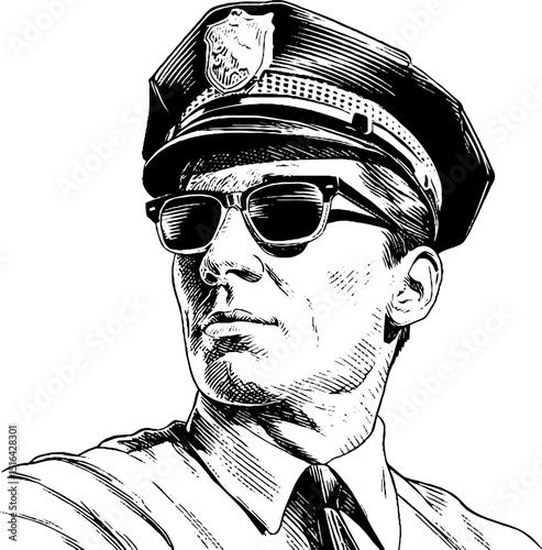 Vintage engraved illustration of taxi dispatcher wearing sunglasses with retro style for design projects