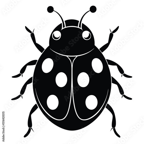 Striking black and white illustration of a ladybug depicting its detailed body and distinctive features