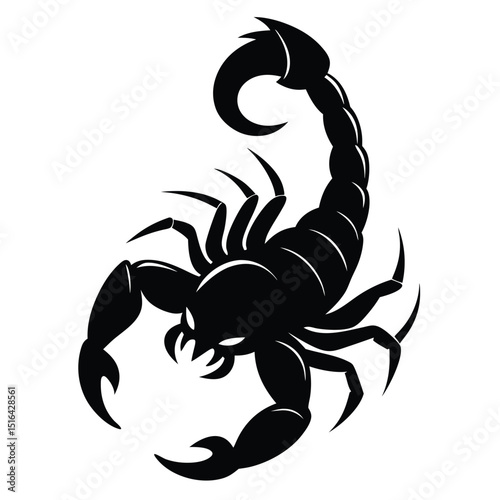 Striking black scorpion silhouette vector design illustrating zodiac sign symbolism and insect iconography on white background