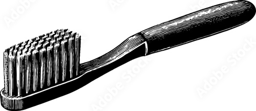 Engraved toothbrush illustration with black bold lines for design projects