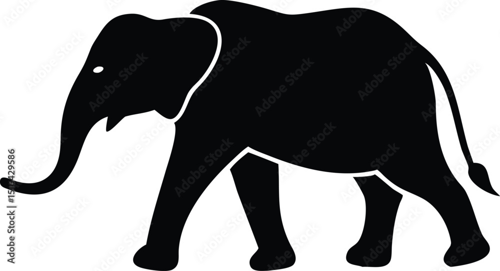 Fototapeta premium Walking elephant silhouette vector depicting the majestic african animal with large ears and trunk displayed