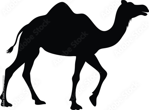 Walking camel silhouette vector illustration depicting arabian desert animal design on a white backdrop for use