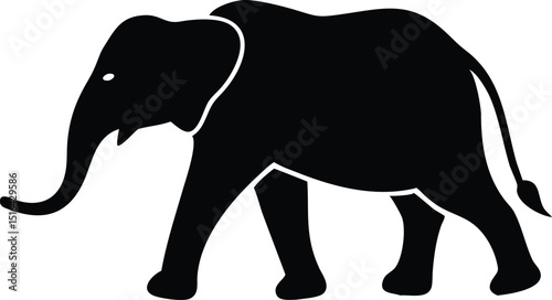 Walking elephant silhouette vector depicting the majestic african animal with large ears and trunk displayed