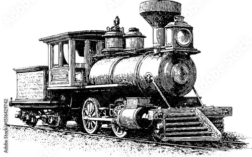 Vintage toy train engraving for historical design and antique décor