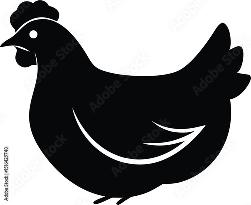 Vector silhouette depicting a hen in a sitting position with transparency on a white background for various designs.