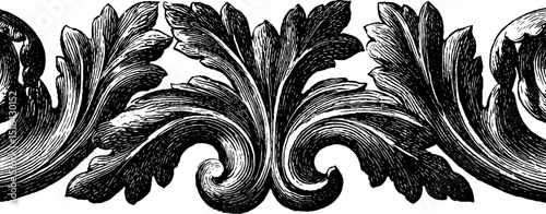 Traditional engraved tracery in bold black lines for decorative design