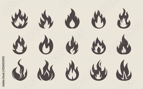 Set of fire icons in a bold silhouette style. silhouette