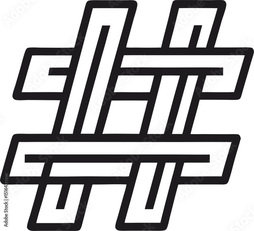 Hashtag vector line art icon black and white , white background