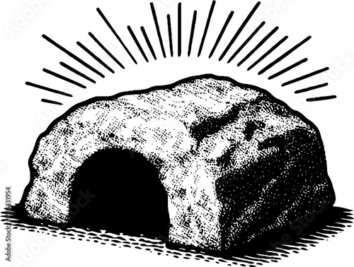 Engraved architectural keystone illustration with radiating lines