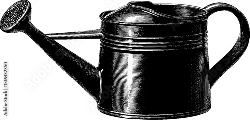 Vintage engraved watering can design for garden decor and art projects