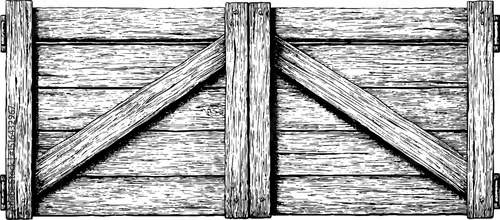 Engraved wooden door illustration with rustic textured details for decorative design
