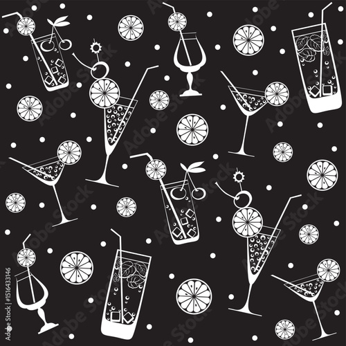Cocktail drinks seamless pattern. Vector illustration