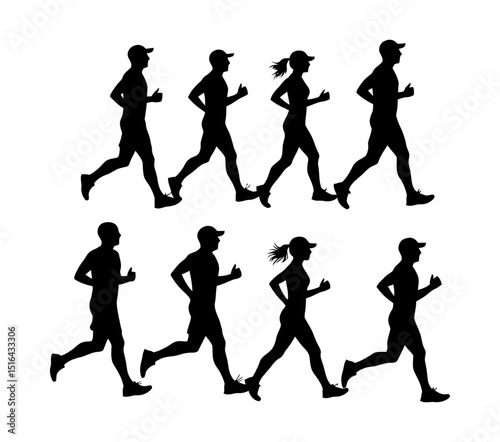 Active People Running Silhouettes