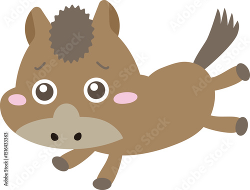 不安げに走るかわいい馬のキャラクター｜午年・年賀状向けイラスト