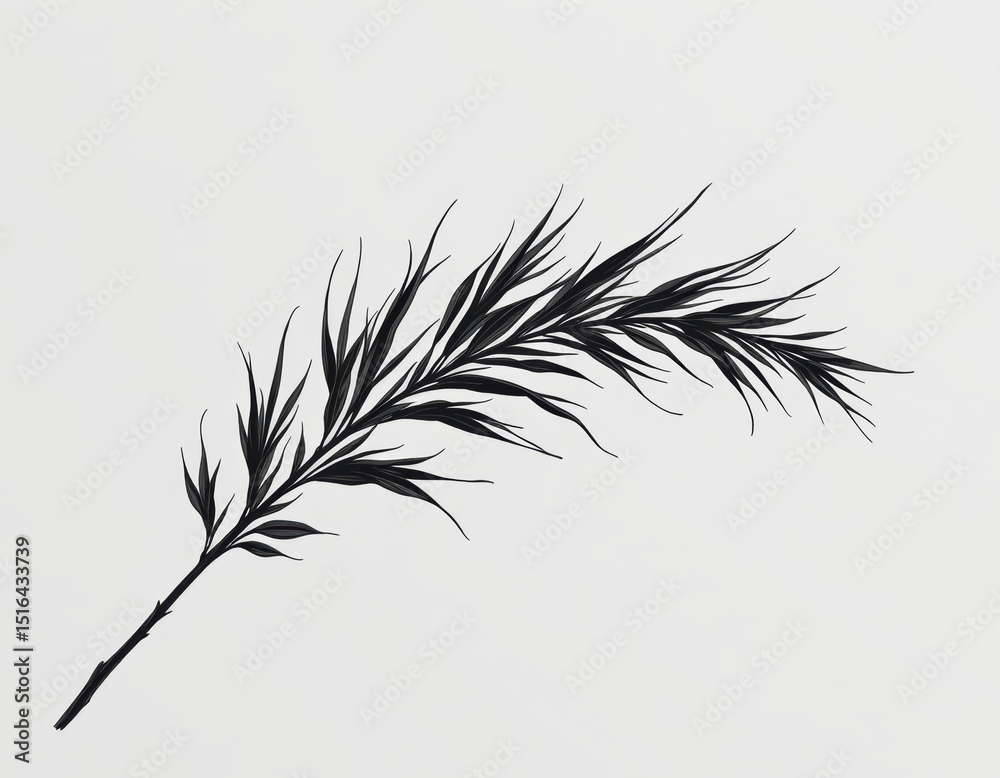 Obraz premium Intricate black and white botanical drawing of a plant, monochromatic study