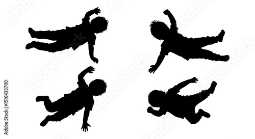 Four Children Silhouettes in Playful, Upside-Down Poses