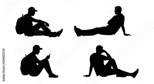 Four male figures in various seated poses, perfect for travel or everyday scenarios.