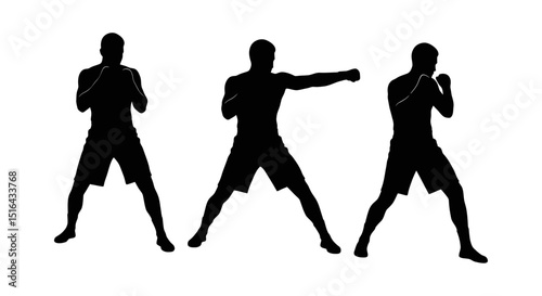 Three Boxer Silhouettes in Different Boxing Stances