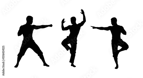 Dynamic Silhouette of a Man Performing Martial Arts and Yoga Poses