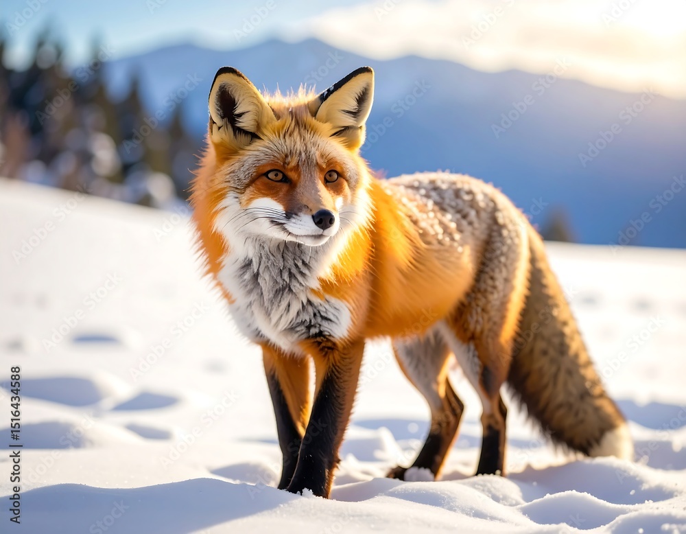 Fototapeta premium Red fox in snowy mountain