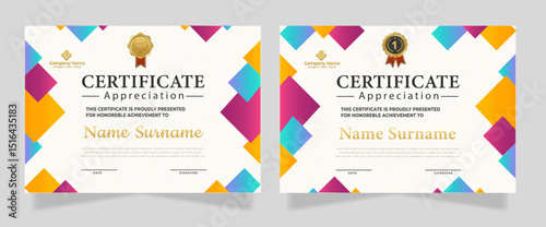 Colorful Certificate Template With Modern Design. Elegant certificate template
geometric shapes with a colorful and modern design. Perfcet for professional or educational recognition needs