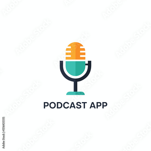 Logo Podcast App Modern – Desain Mikrofon Flat untuk Aplikasi Audio, Siaran & Musik Digital


