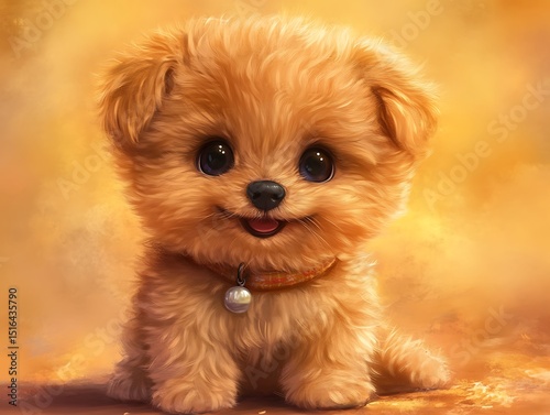 An adorable fluffy puppy with big eyes and a happy expression