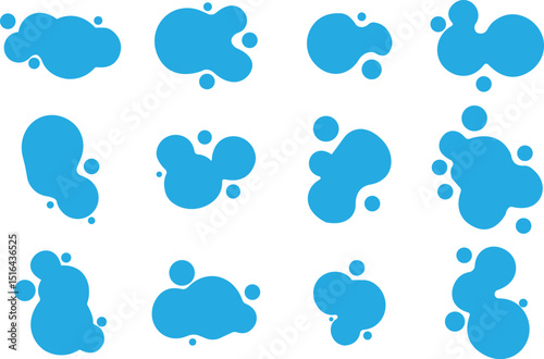 Ink drops and splashes set. Blotter spots collection, liquid paint drip drop splash and ink splatter. Artistic dirty grunge abstract spot vector Illustration monochrome, splat messy inkblot