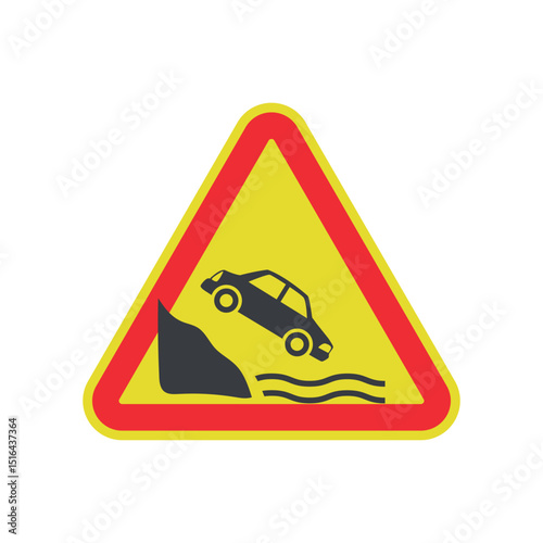 vector design of caution signs driving by the river.